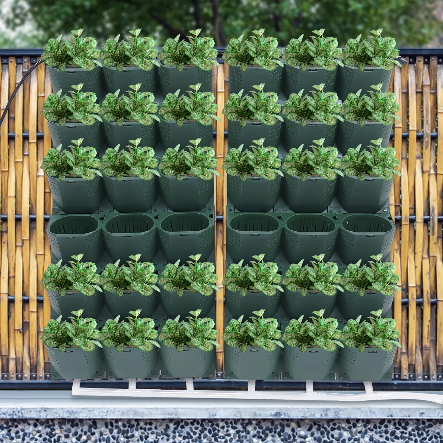WANLECY Self-Watering Wall-Mounted Planter with Drip System and Timer Indoor/Outdoor Decor, Vertical Wall Planter with 36 Pots for Herbs Vegetables Fruits (Dark Green)
