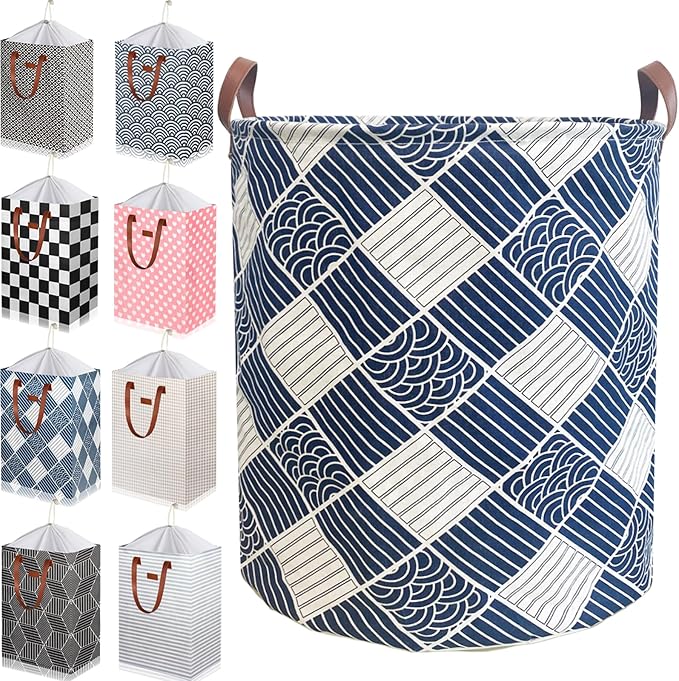 80L Waterproof Laundry Hamper in Family Leather Handle Laundry Basket in