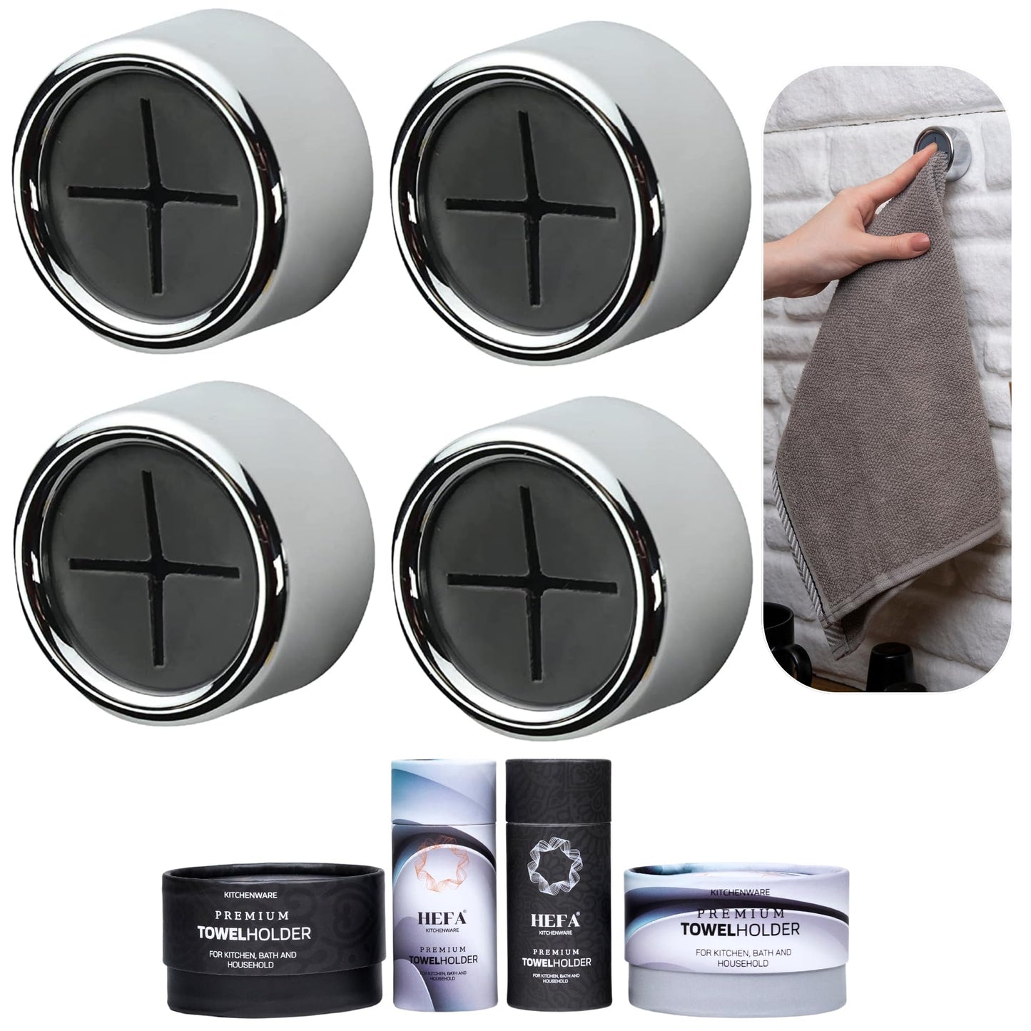 HEFA Towel Hooks, Towel Holder, Dish Towel Holder, Kitchen Organization, Kitchen Towel Hook, Kitchen Towel Holder, Hand Towel Holder, Kitchen Gadgets, Kitchen Essentials, Bathroom Accessories, 4 Pack