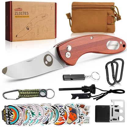 Kids Pocket Knife with Camping Survival Kit, Whistle, Fire Starter, Compass, Carabiners and Carrying Case, Easy Close Safety Lock on Knife. Outdoor Exploration Set for Kids