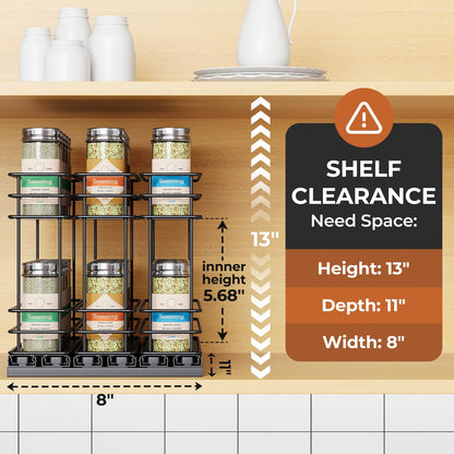 Pull Out Spice Rack Organizer for Cabinet, Slide Out Spice Racks, Easy to Install, 2.1''Wx10.35''Dx8.26''H, 3 Drawers 2 Tiers(Black)