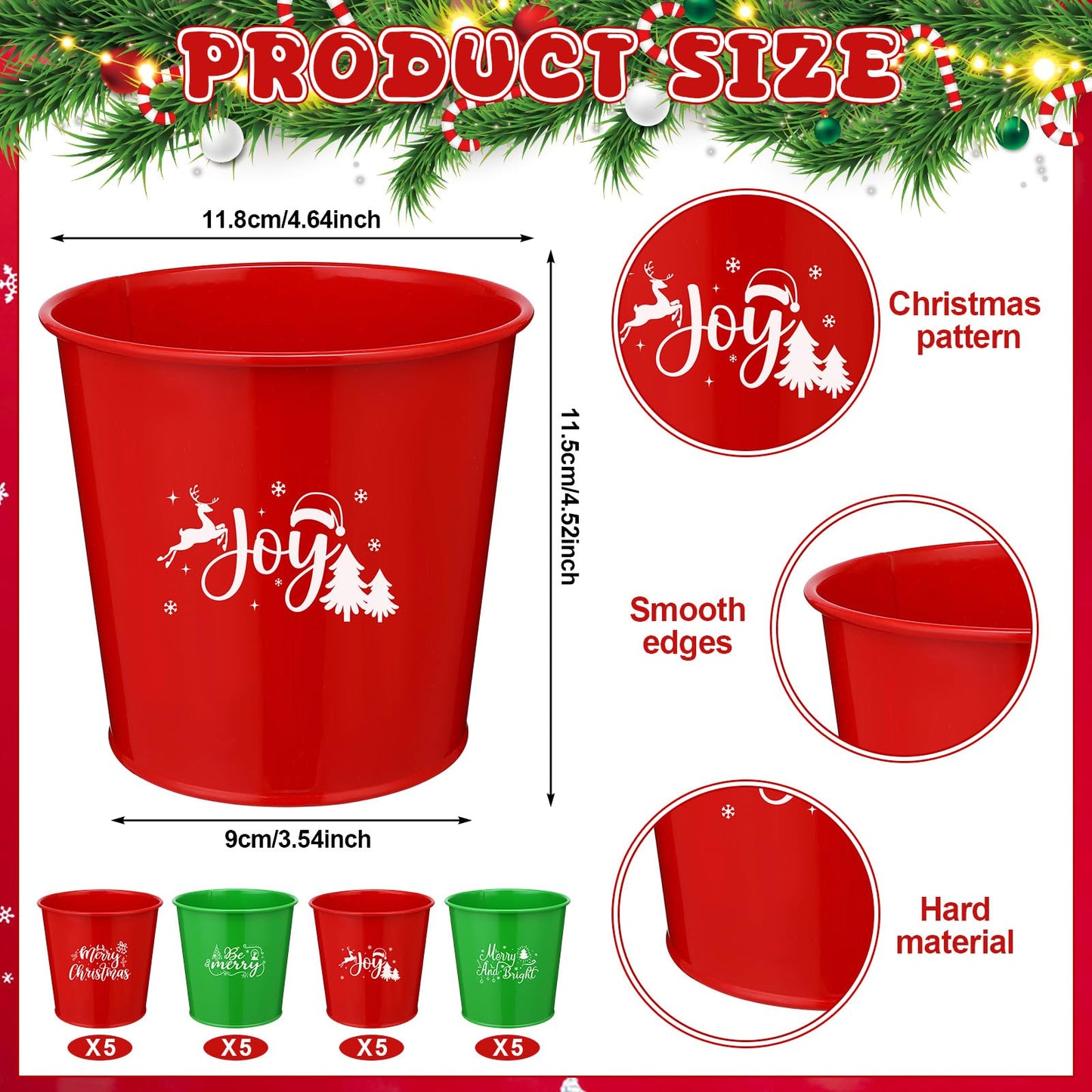 LIUBUJINGYING 20 Pcs Christmas Metal Buckets Christmas Galvanized Flower Planters Pots Red Green Farmhouse Metal Pail Rustic Decorative Gardening Containers for Party Home Xmas Outdoor Indoor Decor