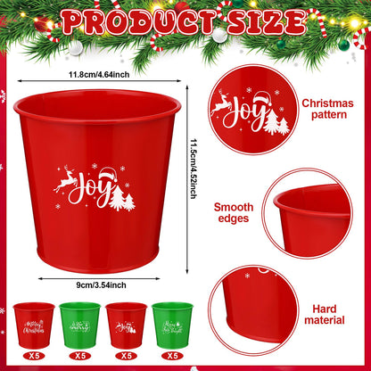 LIUBUJINGYING 20 Pcs Christmas Metal Buckets Christmas Galvanized Flower Planters Pots Red Green Farmhouse Metal Pail Rustic Decorative Gardening Containers for Party Home Xmas Outdoor Indoor Decor