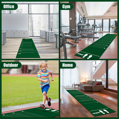 Woanger 12 x 2.5 Ft Long Jump Mat Sports Broad Jump Measurement Mat Hash Marks Carpeted Non Slip for Gym School Home Flooring Exercise Workout Training (Green)
