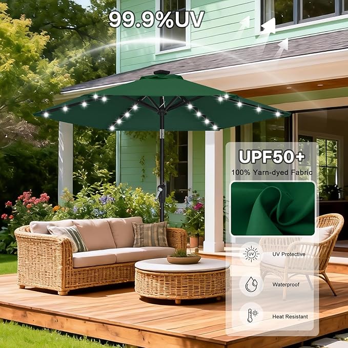 ABCCANOPY Durable Solar Led Patio Umbrellas with 24LED Lights 7.5FT (Green)