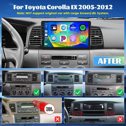 [8 Cores 4+64G] Android 15 Radio for Toyota Corolla EX 2005-2012, 9'' 1280*720 Touchscreen Upgrade with Wireless CarPlay, Android Auto, GPS Navigation, 5GHzWiFi, 32EQ, DSP, Bluetooth5.0, Mirror Link