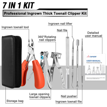 Toenail Clippers for Seniors Thick Toenails, Aucurwen Heavy Duty Toe Nail Clippers Adult Thick Nails Long Handle, Large Toenail Clippers for Thick Nails 7Pcs