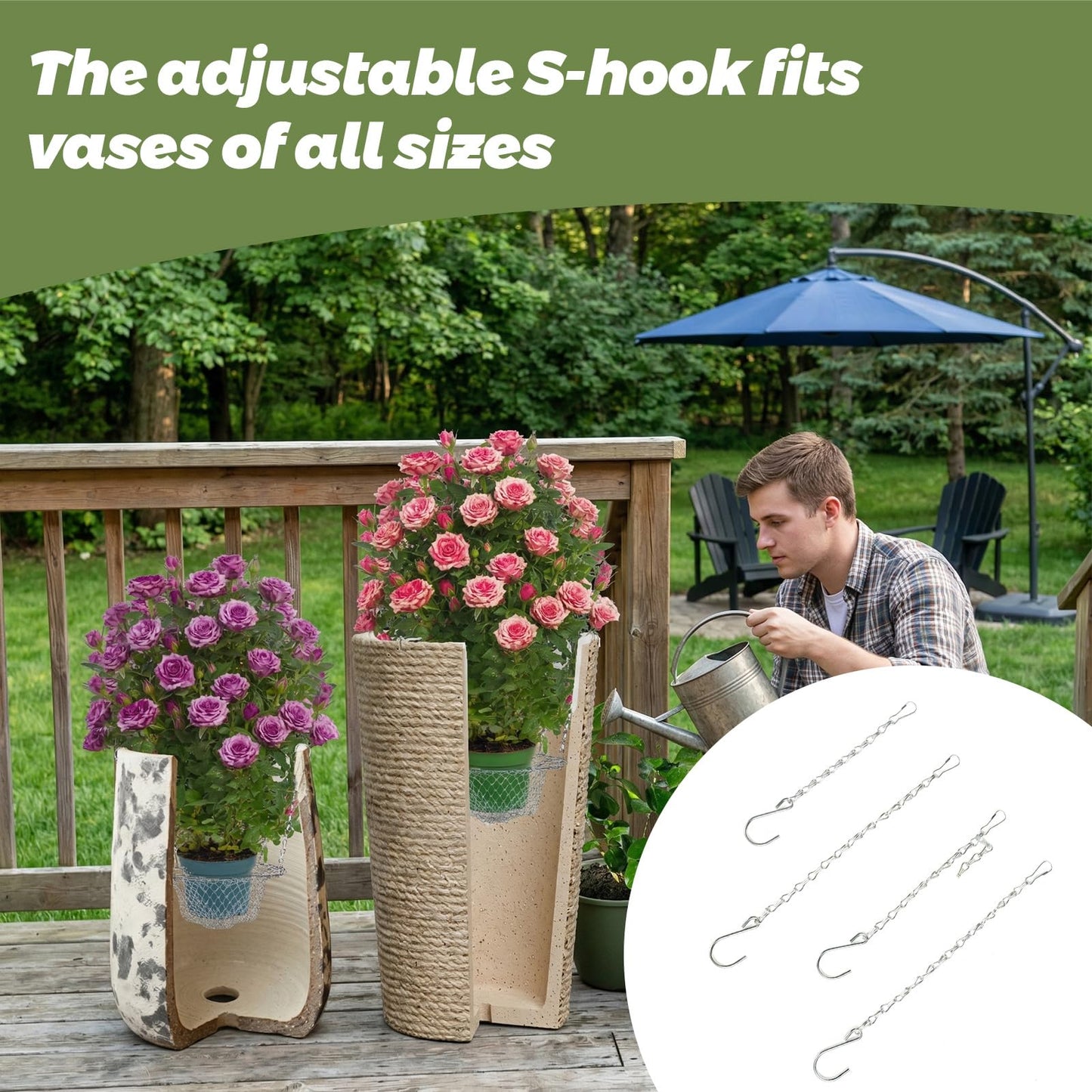 RAWILL 2-Pcs Adjustable Planter Inserts for Tall Pots - Stainless Steel Plant Risers for 12-18" Wide Top Openings - Height-Adjustable Liner for Indoor & Outdoor Planters