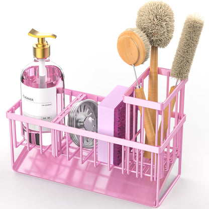 Cisily Kitchen Sink Caddy Organzier with High Brush Holder, Sponge Holder for Sink, 304 Rustproof Stainless, Kitchen Countertop Soap Dispenser Organizer, Kitchen Decor and Accessories