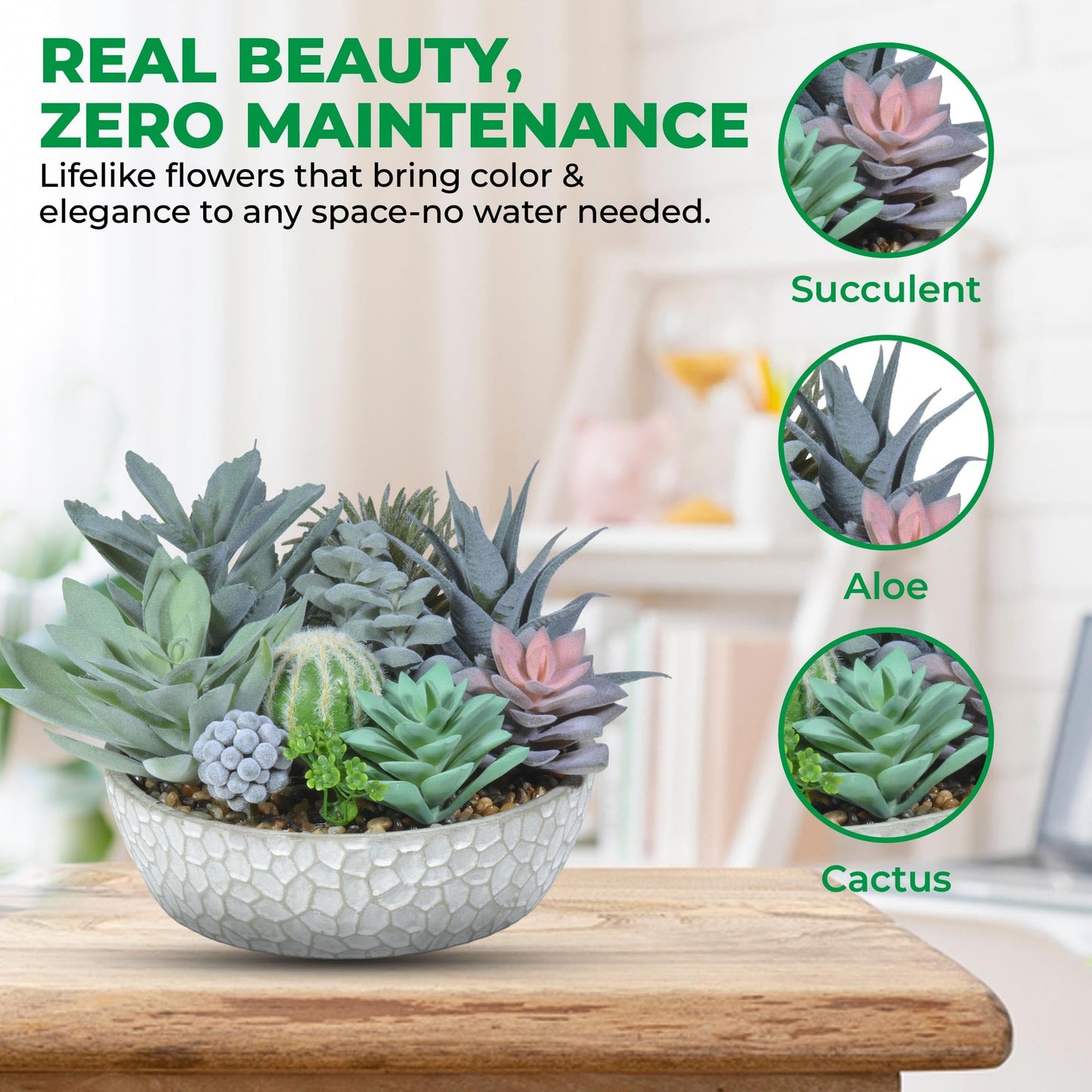 Hisow Premium Assorted Artificial Succulent Collection - Large Real Touch Artificial Cactus, Aloe Vera & Succulent Plants Artificial with Pots for Home Office Indoor (Artificial Glass - Pot)