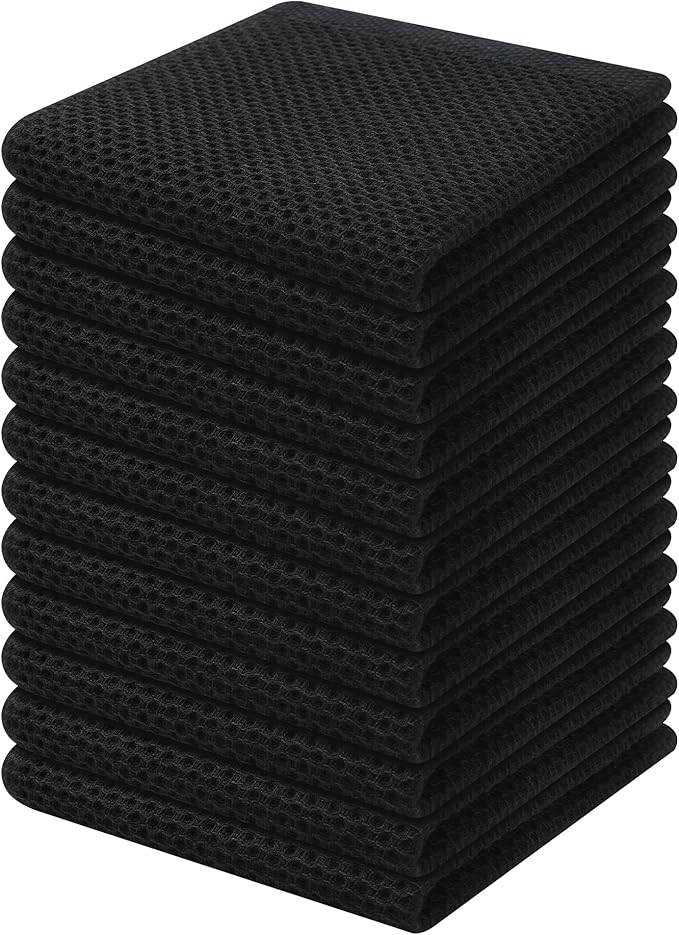 Kitinjoy 100% Cotton Kitchen Dish Cloths, 12 Pack Waffle Weave Ultra Soft