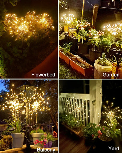 Joysing Firework Solar Lights Outdoor Garden 2 Pack 120 LED Solar Firework Light, 8 Modes Garden Lights Waterproof Starburst Light for Lawn Patio Pathway Decorative - Warm White