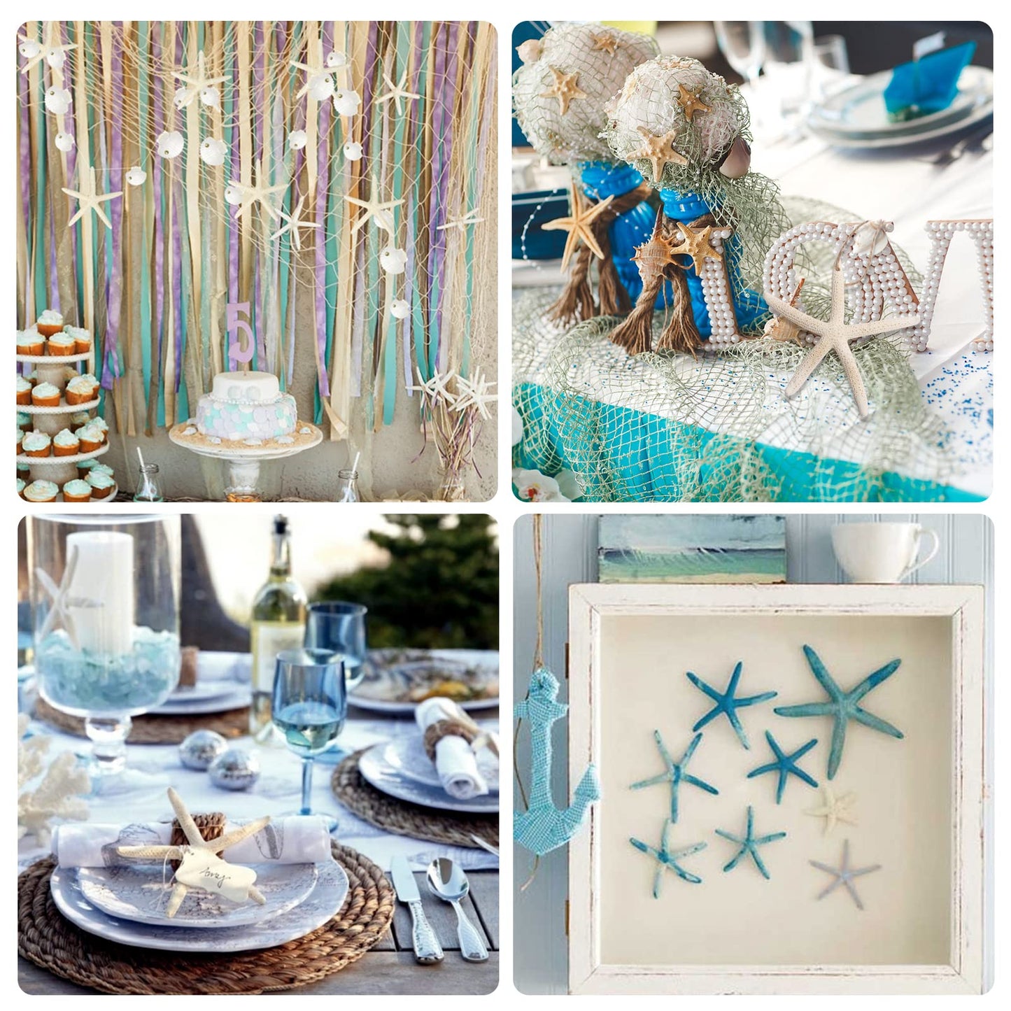 Christmas Starfish Tree Ornaments, 15pcs 2.3-4.3 Inch Hanging Star Fish Shells Decor for Crafts, Sea Stars for Beach Holiday Wedding Party Decorations
