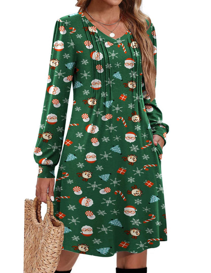 Zeagoo Womens Christmas Dress Santa Xmas Tree Candy Cane Printed Funny Xmas Dresses Creen Ugly Holiday Dress,Xmas Green S