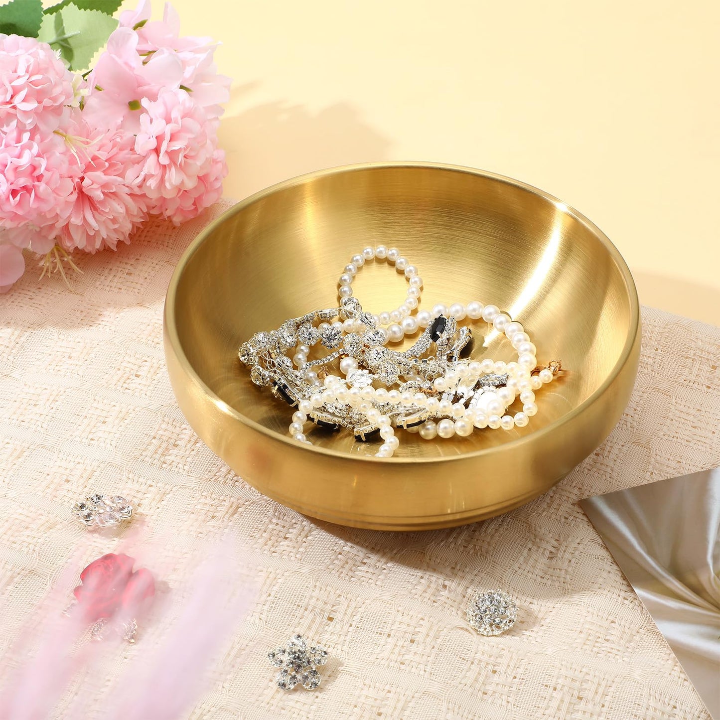MBAIYO 2 Pcs Gold Large Key Bowl, 7.4 Inch Decorative Key Bowl for Entryway Table Catch All Dish Gold Keys Bowls for Entryway Table Home Decor Centerpiece