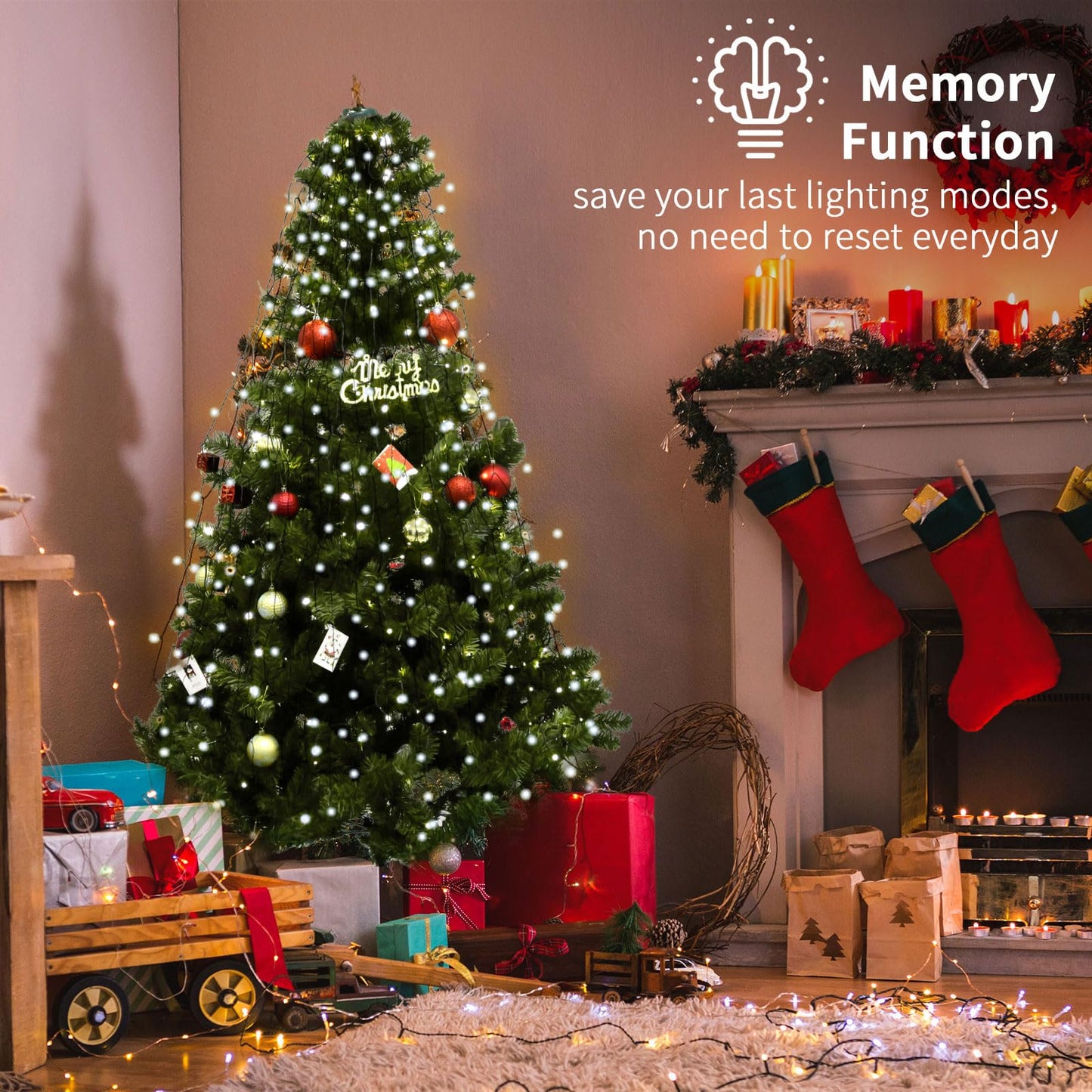 BOLWEO Christmas Tree Lights 400LED 16 Lines Christmas Lights for Tree 8 Modes for 6ft-7ft Tree, UL Certified Indoor Outdoor Christmas Decorations 16 * 6.6ft Drops Cool White