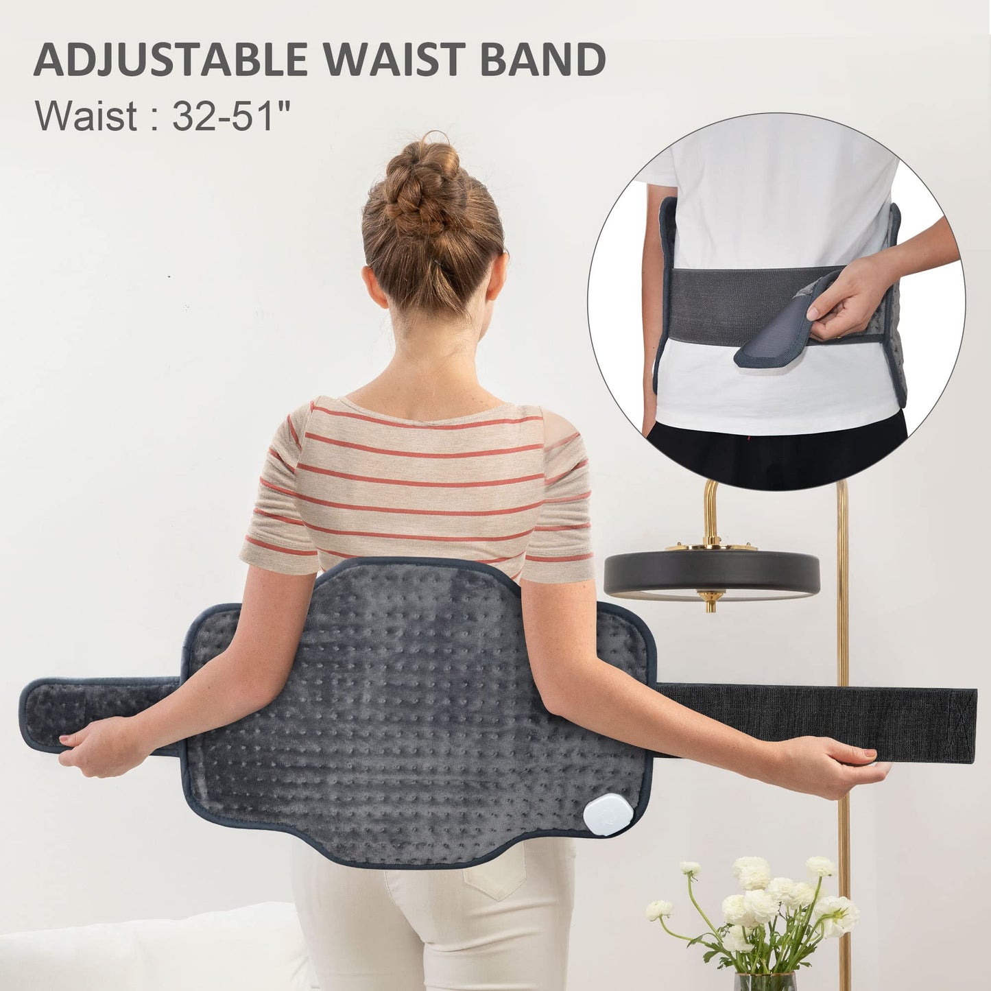 Snailax Heating Pad & Foot Warmer with 6 Temperature Settings & Auto Shut Off, 17”x33”, Washable Fast Heated Pads for Back Pain Relief,Abdomen,Feet,Back,Cramp(Grey)
