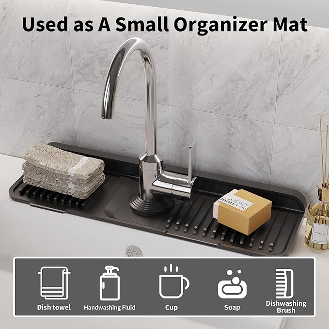 WAFT YEARN 17X5 Inch Silicone Durable Faucet Mat Kitchen Sink Splash Guard
