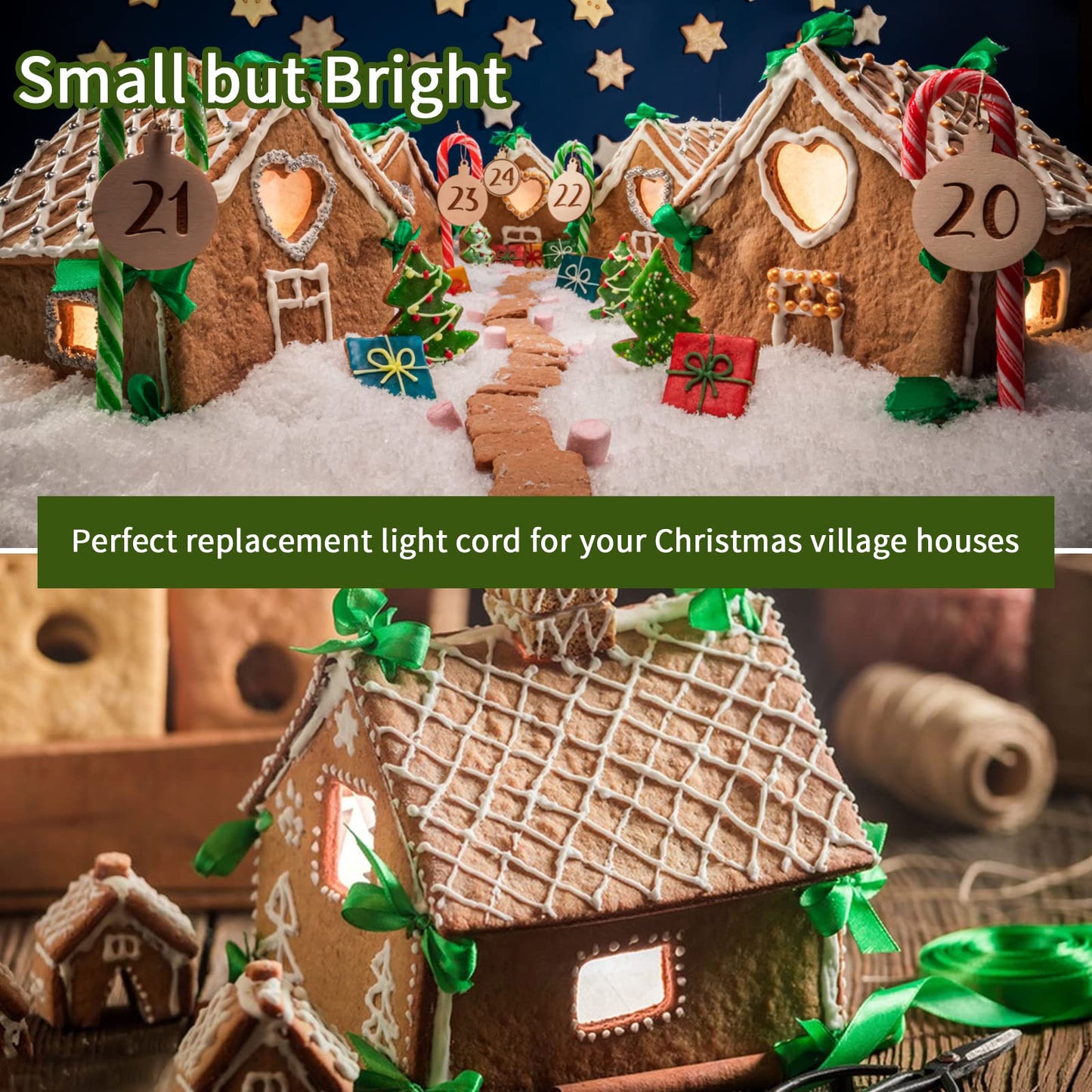 Set of 4 Accessory Light Cord with Single LED Bulb, 6FT Blow Mold Replacement Light Kit, C7 Clip Lights with One Bulb On/Off Switch & 2-Prong Plug for Christmas Village House, Pumpkin, Craft Projects