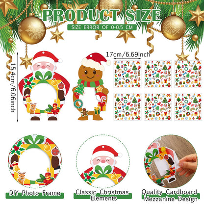 Qunclay 48 Pack Christmas Picture Frame Ornament Craft Kits, Paper DIY Photo Frame Craft with Stickers Gingerbread Snowman Reindeer Hanging Decorations for Home Christmas Tree Holiday Decor
