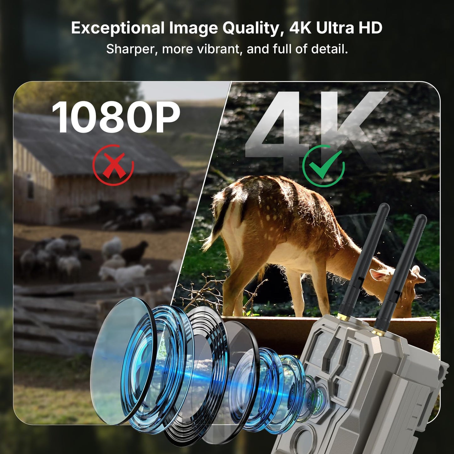 GardePro E8 2.0 Pro WiFi Trail Camera (Non-Cellular) with 10W Solar Panel SP1000, 4K Ultra HD & 64MP, Dual Antennas, 165ft Long-Range WiFi, 7800mAh Battery + 64GB SD Card, Motion Detection