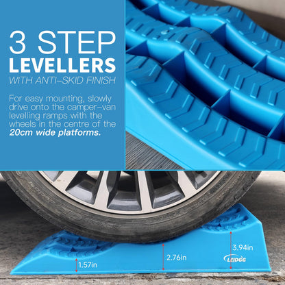 LEIDGG 2Pack 3-Tier Levelling Ramps for Campervans Heavy-Duty Anti-Skid RV Levelling Blocks Height Adjustable Vehicle Ramps for Cars, Trailer,Truck Up to 10000 LBS