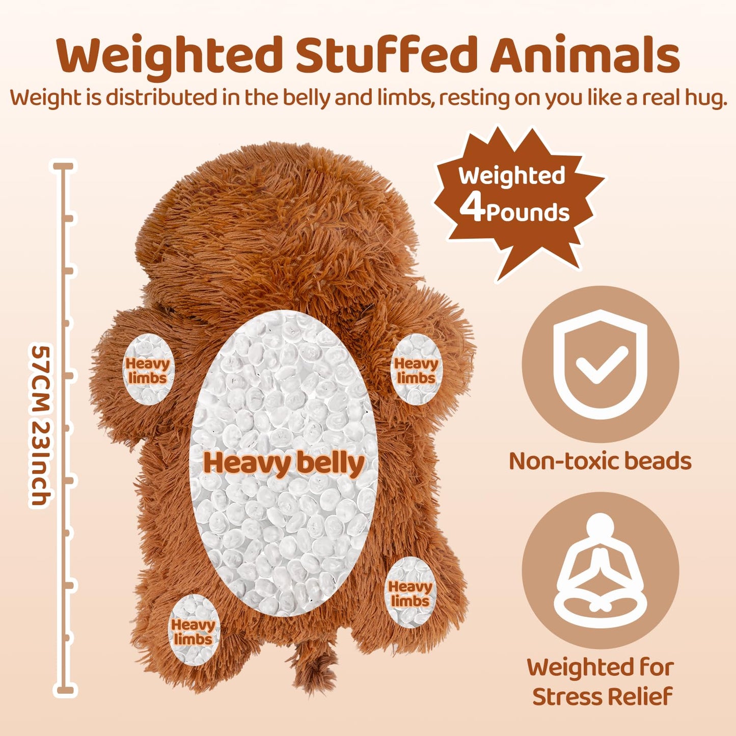 Mewaii Weighted Highland Cow Plush,4.0Lbs Weighted Stuffed Animal Pillow for Kids, Soft Weighted Anxiety Plush Toy Birthday Gifts for Women Girls and Females (23 inch)