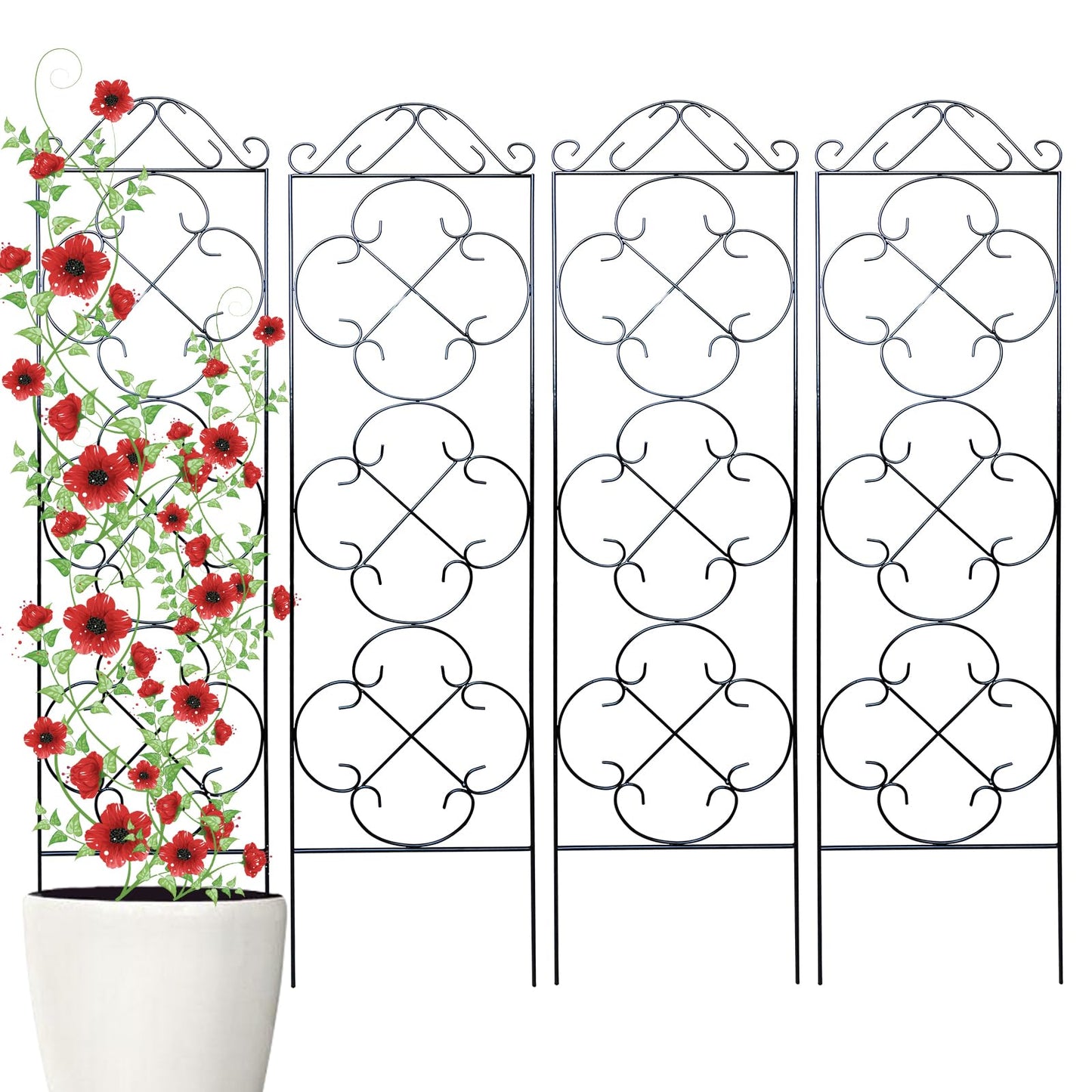 Thealyn Garden Trellis for Climbing Plants, 4 Pack 48" x 12.5" Metal Trellis for Potted Plants, Rust-Resistant Plant Support for Indoor Outdoor Use, for Ivy Clematis Vines Flowers, Black