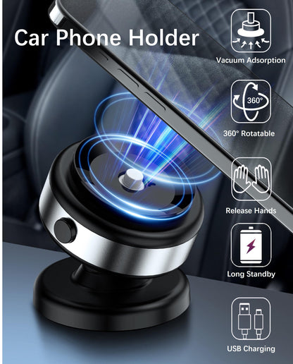 Electric Vacuum Suction Cup Magnetic Phone Mount, 360 Rotatable Magnetic Cell Phone Holder, Adjustable Hands-Free Portable for Magsafe iPhone Car Gym Mirror Smooth Surface(Black)