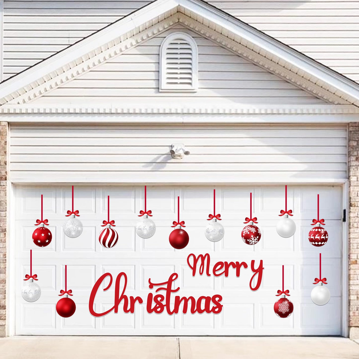 32PCS Christmas Garage Door Decorations Magnets - Merry Xmas Ball Holiday Refrigerator Fridge Kitchen Decor(Red, White)