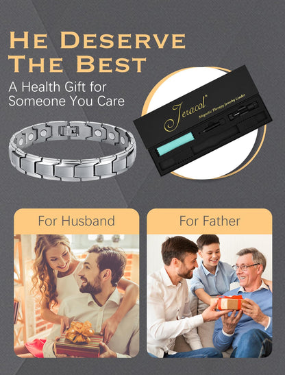 Jeracol Titanium Steel Magnetic Bracelets for Men,Magnetic Wristband with Ultra Strength Magnets, Adjustable Length with Links Removal Tool & Gift Box