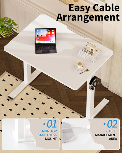 Okin Small Electric Standing Desk, 36" x 24" Whole Piece Height Adjustable Desk, White Sit to Stand Computer Workstation for Home Office