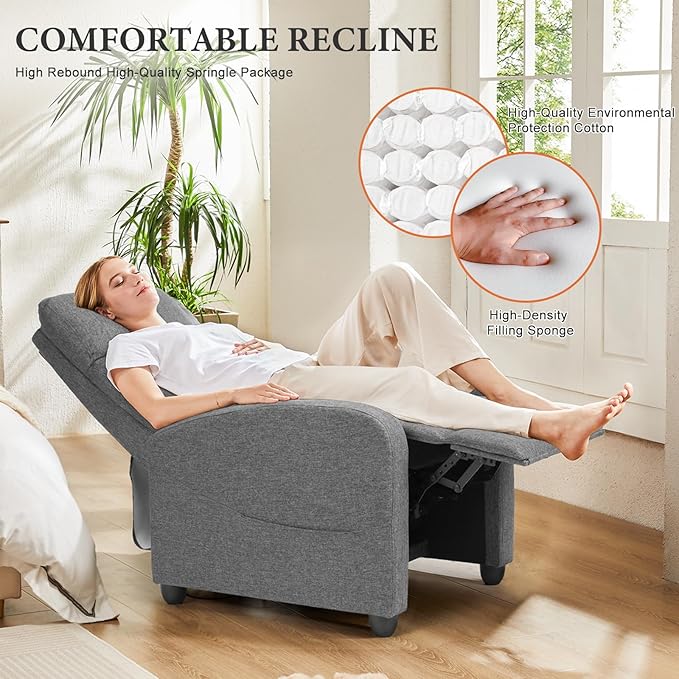 Sweetcrispy Massage Recliner Chair for Adults, Adjustable Home Theater Seating with Lumbar Support for Living Room, Modern Fabric Reclining, Cool Gray