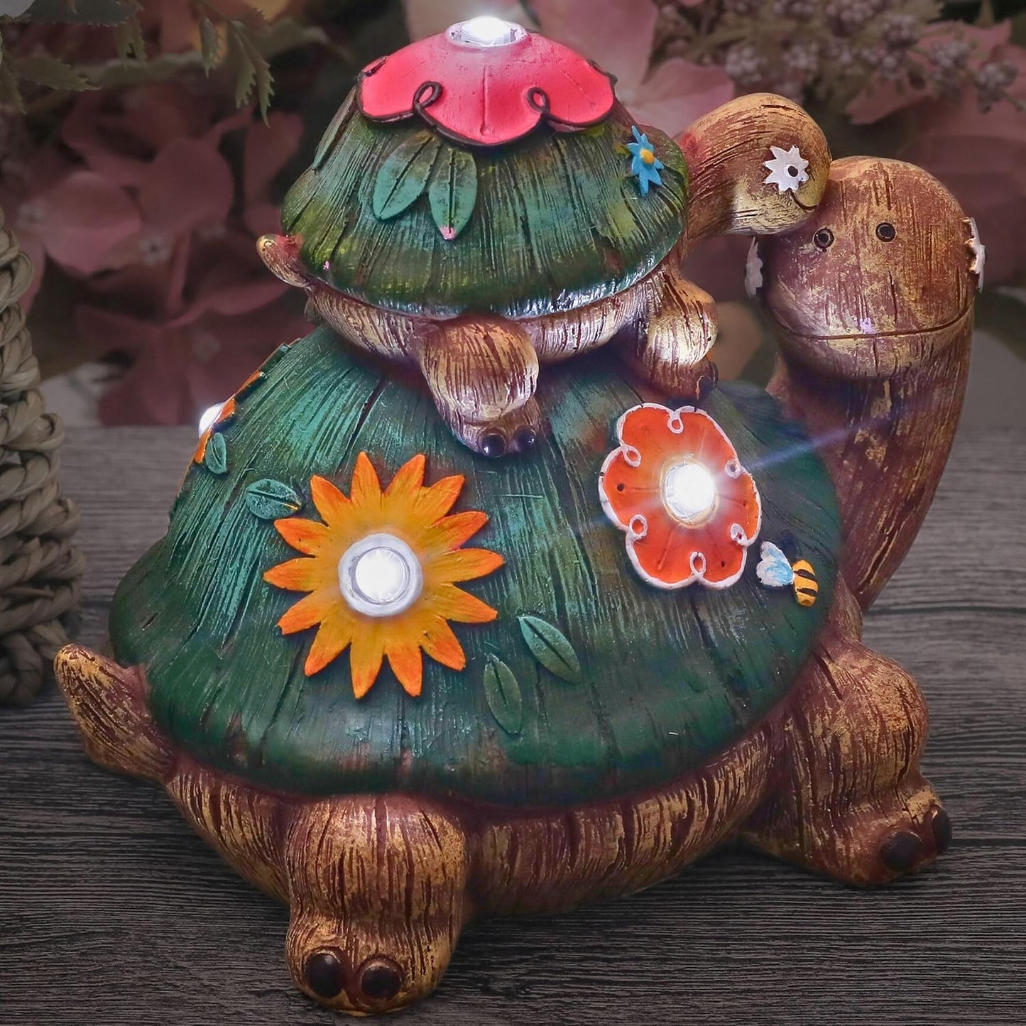 TERESA'S COLLECTIONS Garden Decor, Turtles Garden Decor, Family Tortoises with Solar Light, Waterproof Resin Garden Statue, Turtles Gifts Birthday Gifts for Women Mom