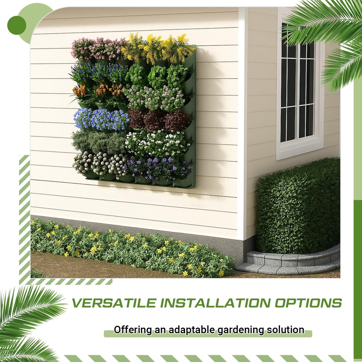 Briwooody 30 Set 60 Pocket Vertical Stackable Wall Planters Kit Outdoor Self Watering Plastic Planter Grow Hang Mount System for Strawberry Flower Vegetable Home Fence Balcony Wall Decor