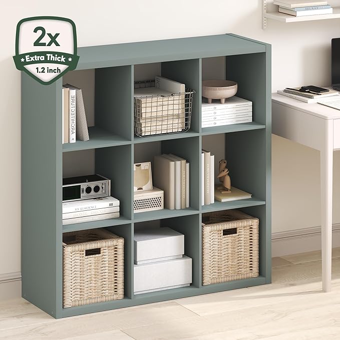 Furinno Cubicle Book Shelf, 9-Cube Bookshelf, Extra Thick Frame Reversible