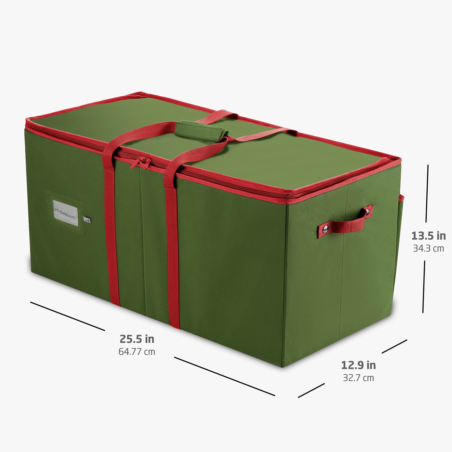 ZOBER Large Christmas Ornament Storage Box - Stores 128 3" Ornaments, With Dividers - Ornament Organizer Storage Box, Durable Christmas Containers Holder - Extra Pockets, Dual Zipper - Green