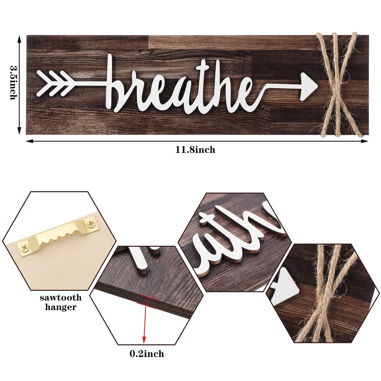Jetec 4-Piece Farmhouse Rustic Bathroom Wall Art: Soak, Relax, Unwind, Breathe - Brown Wooden Signs with Arrows - Bathroom Decor