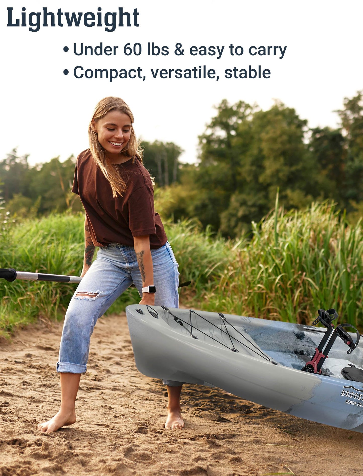 Brooklyn 10.0 Single Pedal Fishing Kayak by BKC, Lightweight Sit-On-Top Kayak with Flipper Drive, Rudder, Rod Holders & Cargo Storage