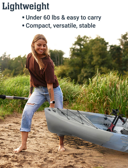 Upgraded Brooklyn 10.0 Pedal Sit-On-Top Kayak by BKC, Lightweight Fishing Kayak with Flipper Pedal Drive, Rudder Steering, 350 lb Capacity, Stable 10 ft Hull, Adjustable Seat, Storage & Rod Holders