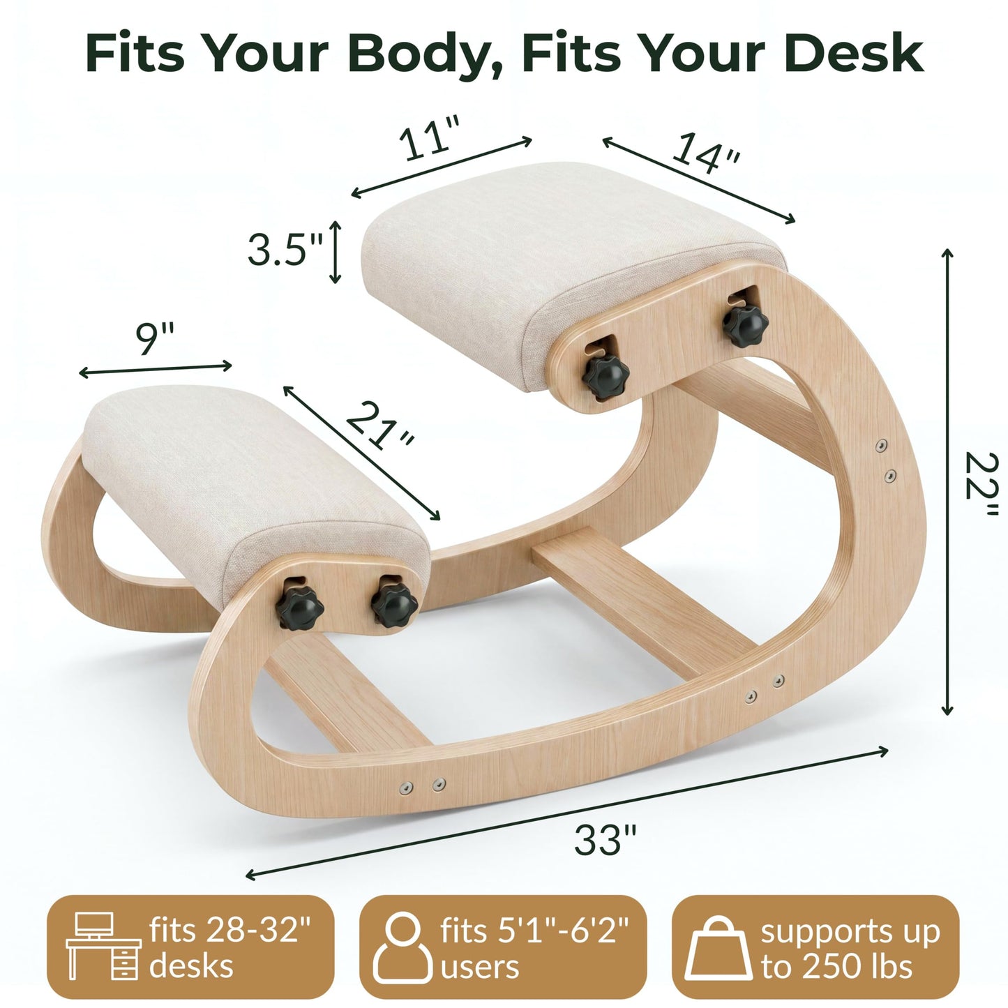 NYPOT Ergonomic Kneeling Chair with Adjustable Seats - Knee Chair for Posture Correction & Kneel Rocking Stool for Desk - Back Pain Relief for Home and Office, Supports 250 pounds - 5 Years Warranty