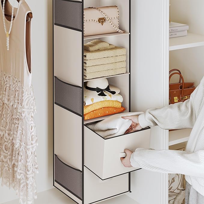 YOUDENOVA Hanging Closet Organizer, 5 Tier Hanging Closet Shelves