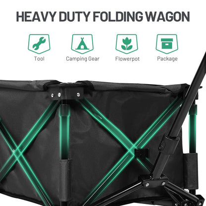 TIMBER RIDGE Festival Trolley on Wheels, 200L Folding Camping Wagon with Adjustable Handle & Cup Holder, Collapsible Beach Cart Foldable for Outdoor Garden Picnic Shopping 100KG Capacity, Black
