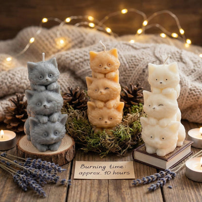 Handmade Cat Candle Set of 3 | Pretty Cat Shaped Candles for Cat Lovers | Soy Wax Cat Candles | Unique Animal Shaped Home Decor | Housewarming Candle Sets for Women Gift