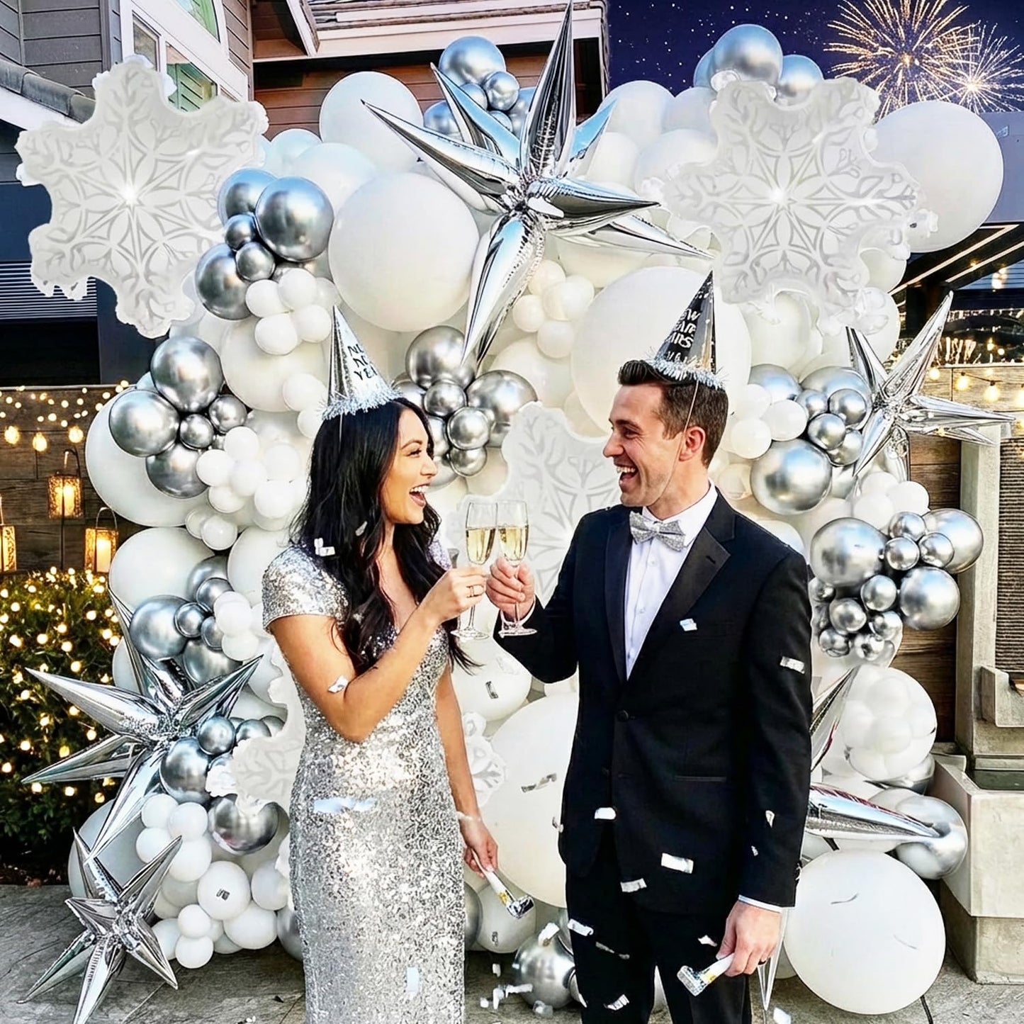 Metallic Silver and White Balloon Arch 128Pcs Winter Wonderland Snowflake Balloon Arch Perfect for Christmas Decor Snowman Birthday Parties, 2026 New Year Eve Party, Snowflake Party Decorations