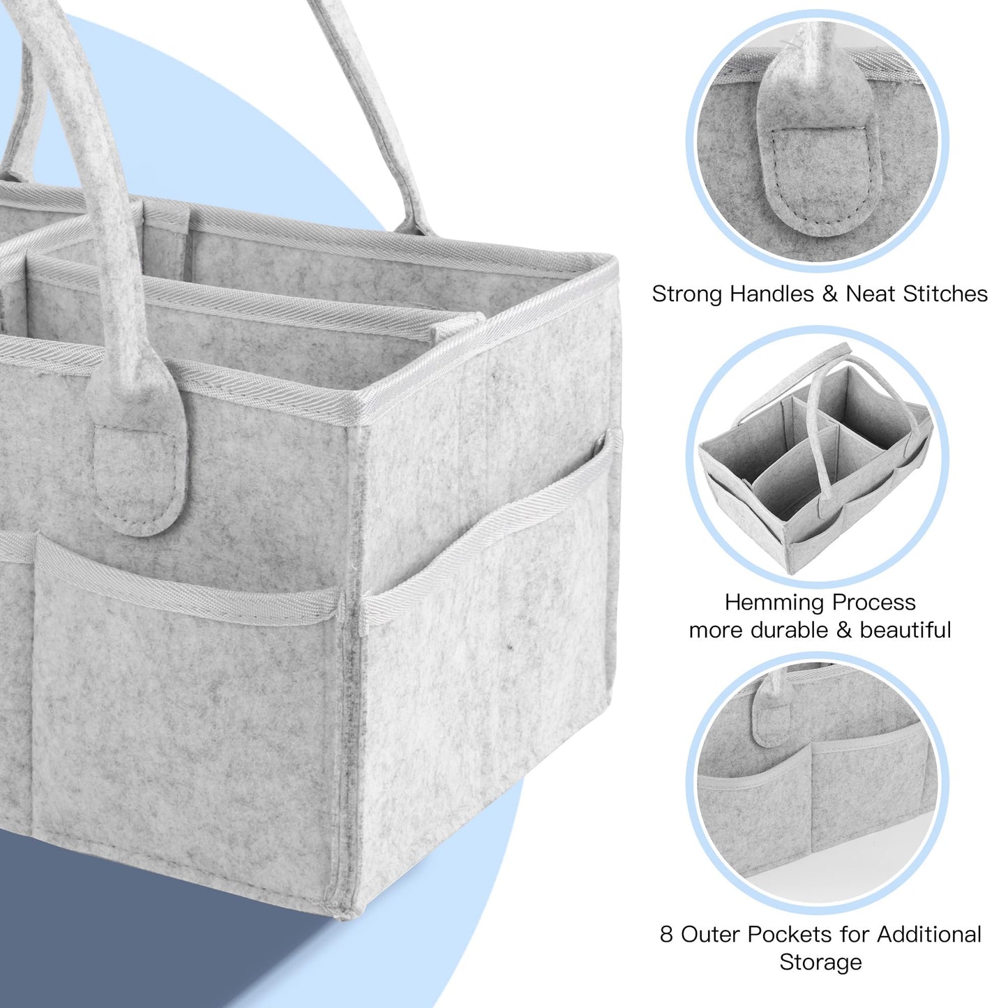 PHILORN Diaper Caddy Organizer, Baby Diaper Caddy with Dividers, Car Diaper Caddy, Diaper Caddy for Changing Table,Felt Diaper Caddy Organizer with Handle, Baby Shower Gifts, Gray