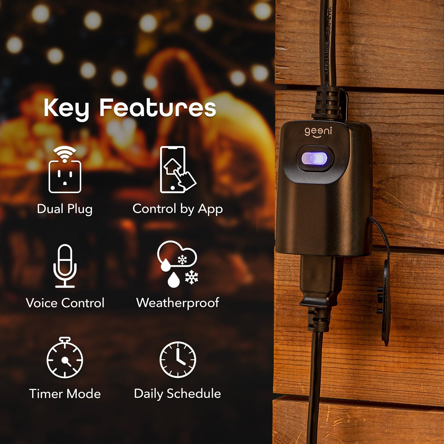 Geeni Outdoor Duo Wi-Fi Smart Plug, Weatherproof Dual Socket, Wireless Remote Control, Works with Alexa & Google Home, 2 Outlets