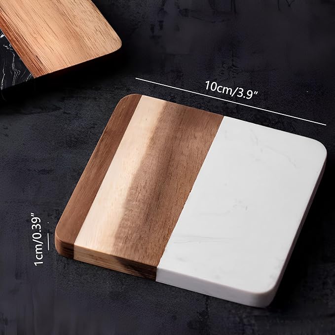 I-LAN 4-Piece Marble and Wood Coasters