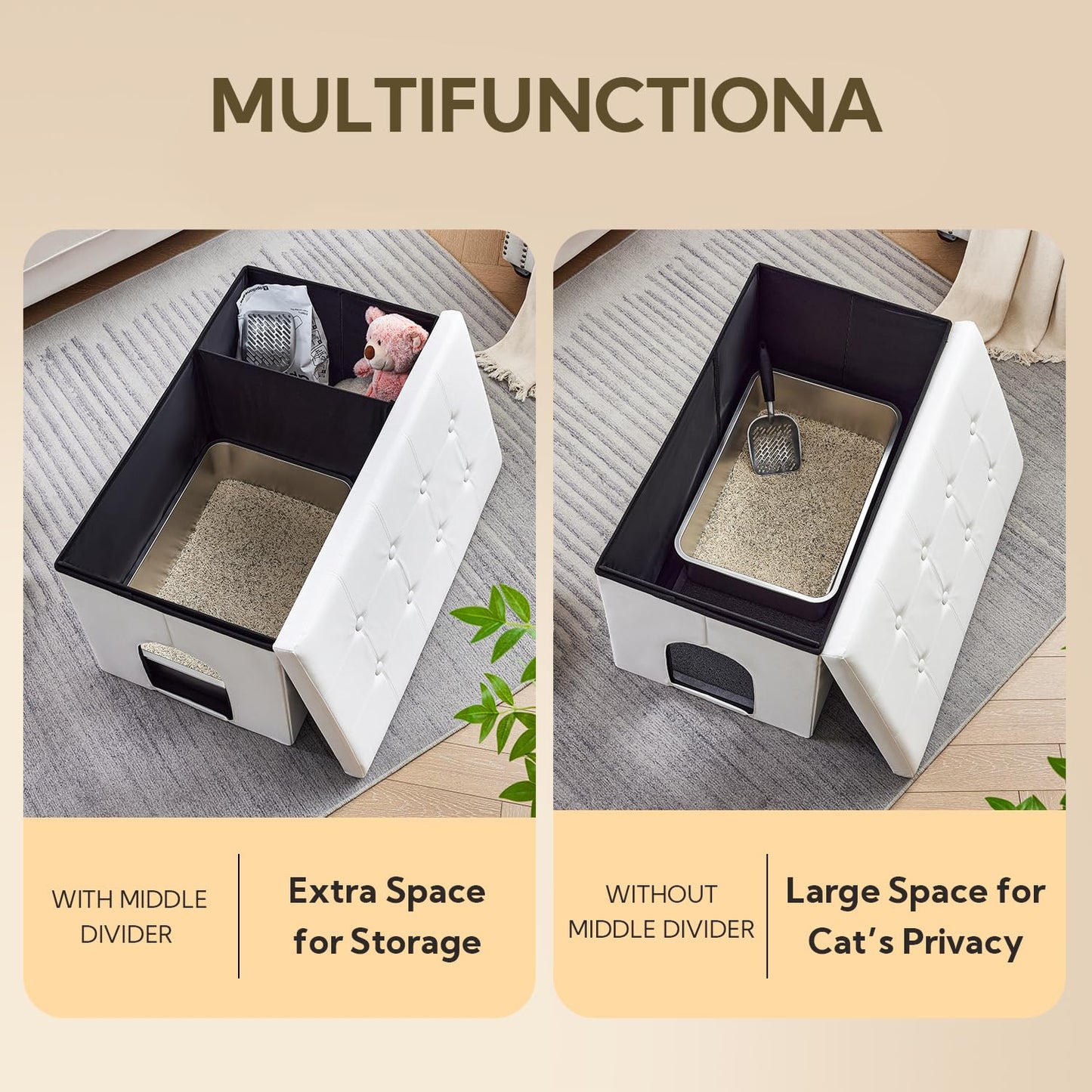 MEEXPAWS Cat Litter Box Enclosure Furniture Hidden, Cat Washroom Bench Storage Cabinet | Extra Large 35.4'' x 19.7'' x 19.7''| Dog Proof | Waterproof Inside/Easy Clean | Easy Assembly | Odor Control