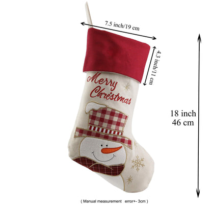 WEWILL 18'' Vintage Christmas Stockings Set of 3 Santa, Snowman, Reindeer, Xmas Character Large Christmas Stocking Hanging Tag Knit Border for Family Kids
